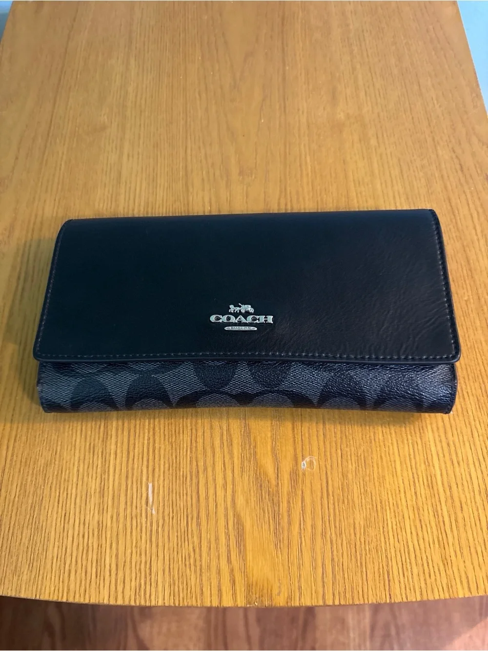 Coach Signature Canvas & Leather Slim Envelope Trifold Wallet with ID Window